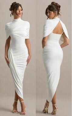 NWT Club L London Enchant Asymmetric Twisted Cape Bodycon Maxi Dress White 4
